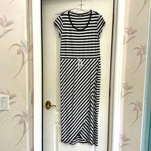 Talbots black and white striped dress with a rope tie